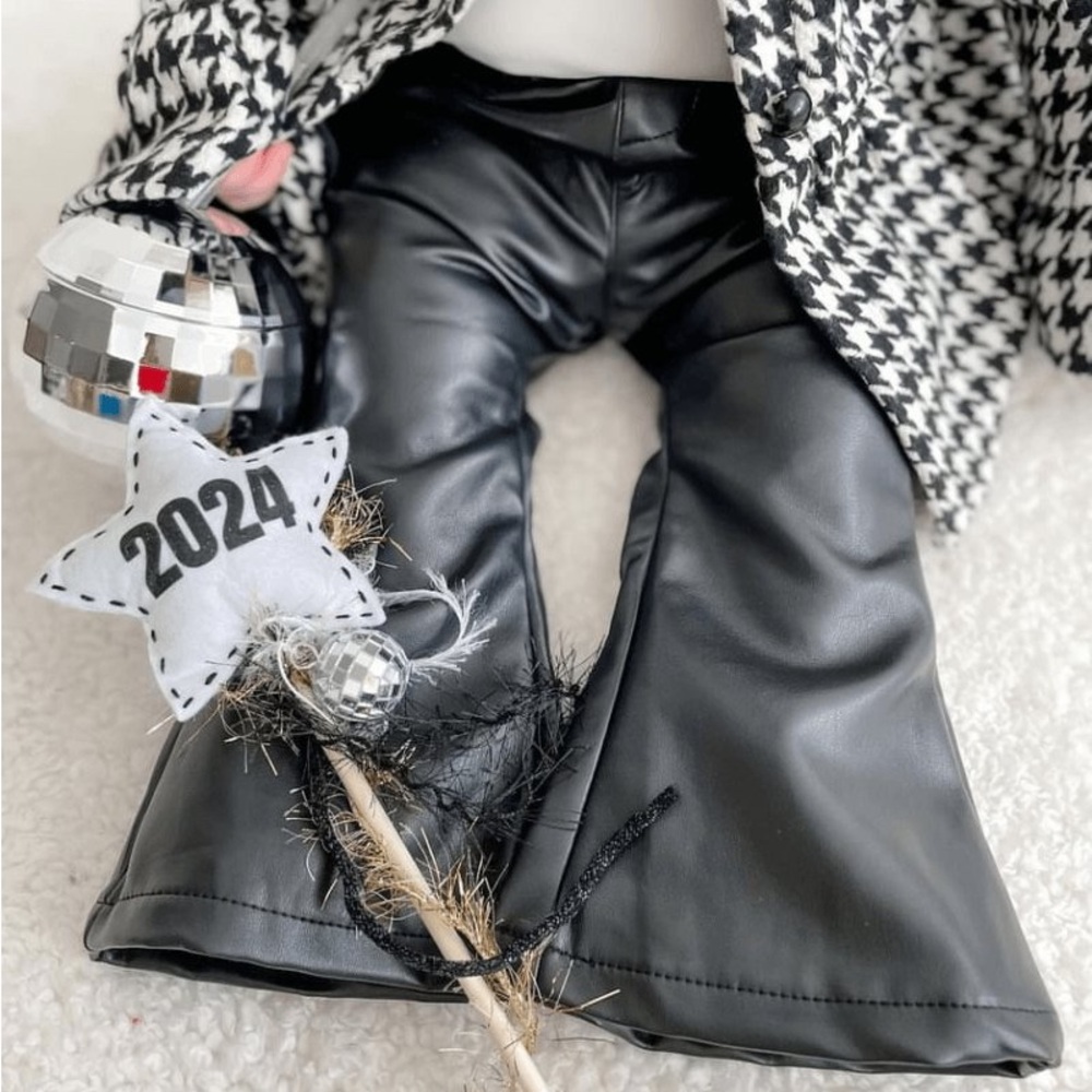 💙💙Baileys Blossoms Sophie Pleather Bell Bottoms 3-6M